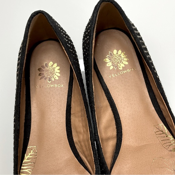 YELLOWBOX Black Suede Leather Pointy Toe Flats Sparkle Studs 7 - Picture 3 of 7